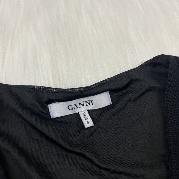 Ganni Size 34 Black Addison Ruffle Dot Mesh Wrap Dress Long Sleeve - Picture 6 of 11